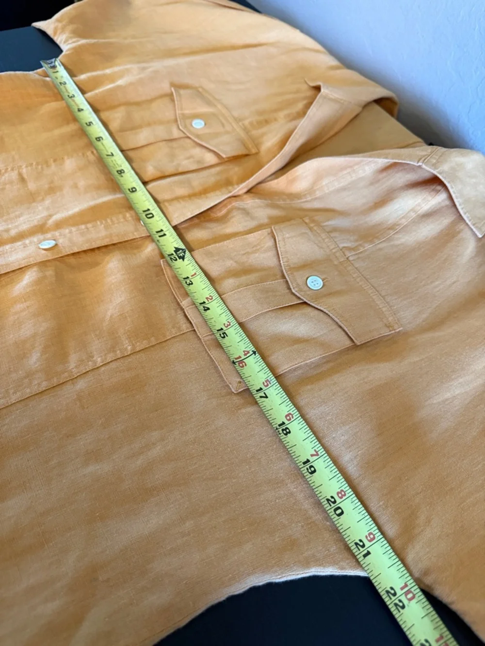 Lafayette 148 New York 100%Linen Button Front Shirt Orange Size 12 Relaxed Fit - Picture 12 of 17